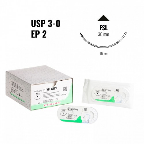 ETHILON II EP 2(3/0) 75 cm c/ago...