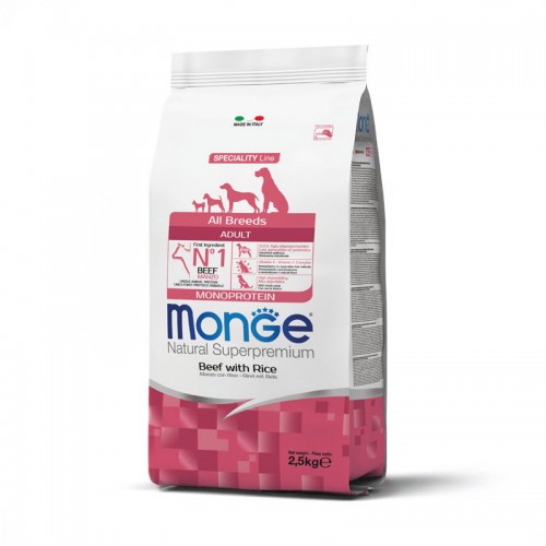 Crocchette Monge Adult Manzo con Riso – alimento monoproteico per cani adulti
