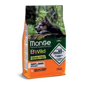 Crocchette Monge Grain Free Puppy & Junior – alimento secco con anatra e patate per cuccioli